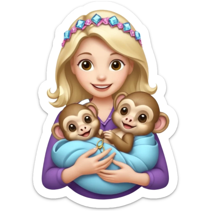 woman holding baby monkeys with ribbons and crystals sticker