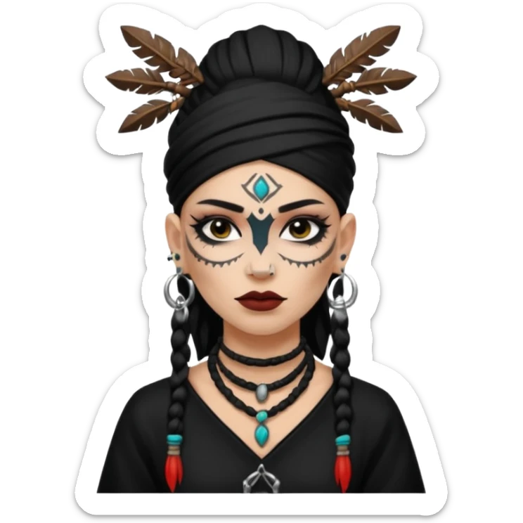 white shaman woman black clothes black accesories face tattoos sticker