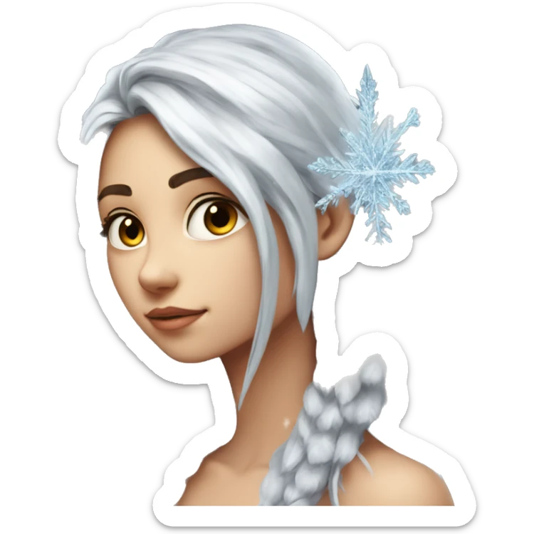 big wings, silver, feather, icy ,snowflake, Beautiful, fairy, long hair sticker