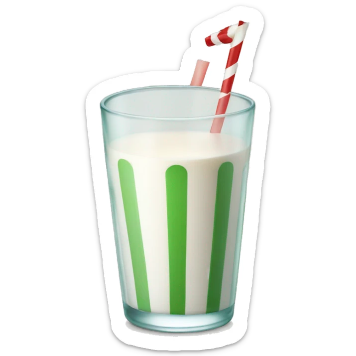 Glass of milk with green and red striped straw sticker