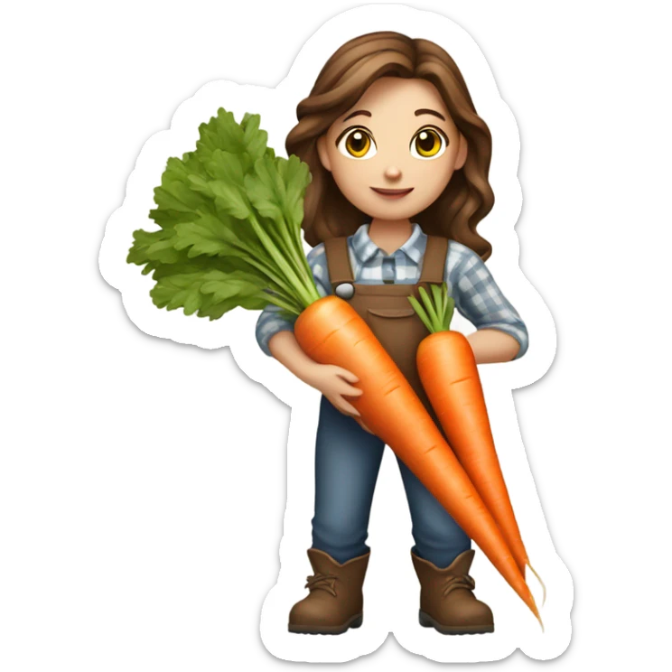 farmer girl holding carrots, brown hair sticker