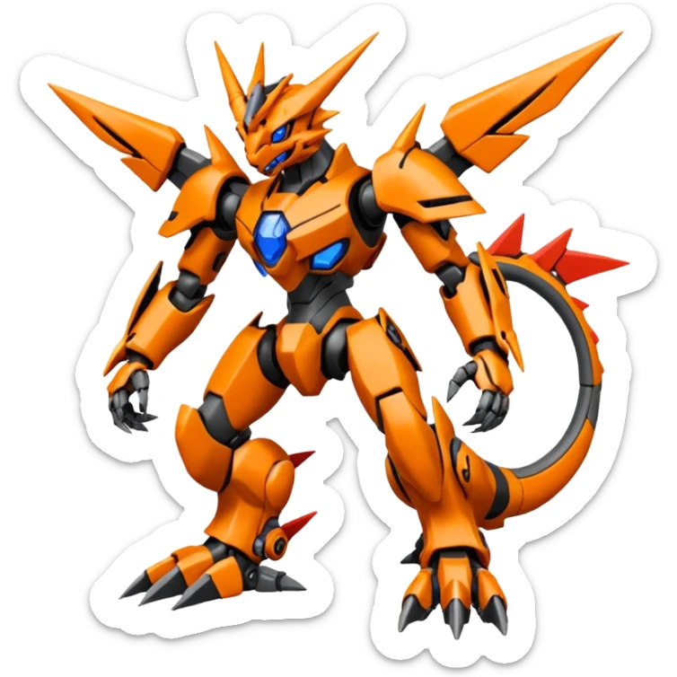 Cool Futuristic Black Orange Cyber-Digimon-Fakemon-Guilmon-Guilmon-Wargreymon-Mecha-fusion (full body) sticker