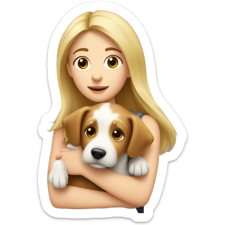A blonde girl hugging a terrier dog with brown long hair  sticker