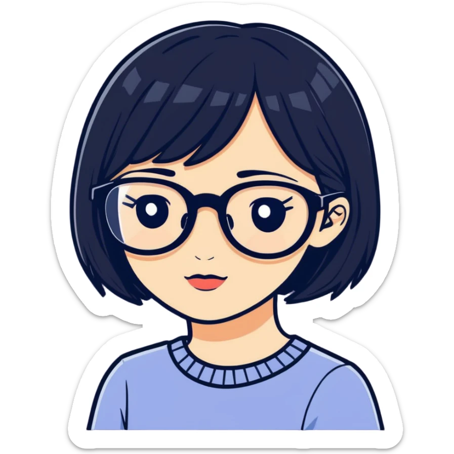 white baddie pretty girl with black hair and glasses sticker