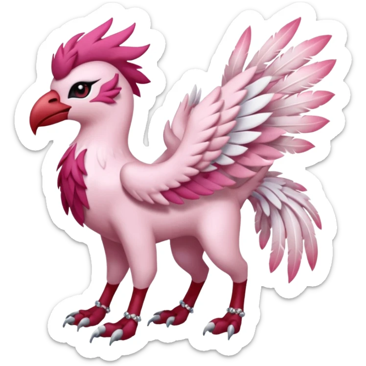 Floral feathery pastel pink-feathered, and ruby-jewelry-adorned Absol-Amaura-fusion-Fakemon-animal-creature  sticker
