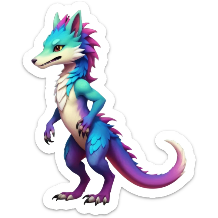 Exotic colorful badass elegant wild beautiful natural cute badass epic anthro modern furry sergal-vernid-creature, full body, colors-gradient pretty hair, aesthetic, art by LiLaiRa, art by art by Falvie sticker