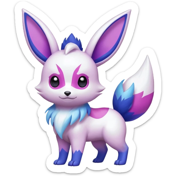 Shiny iridescent White with Violet and Indigo and pink markings Eevee-Zangoose-Pokémon-Digimon-Fakémon-fusion-hybrid-creature sticker