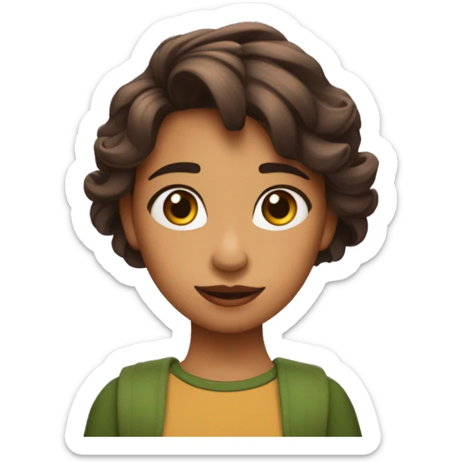 Chica estilo Pixar con pelo castaño oscuro,con un rodete,ojo verdes ,anteojos lila,dando like en Instagram  sticker