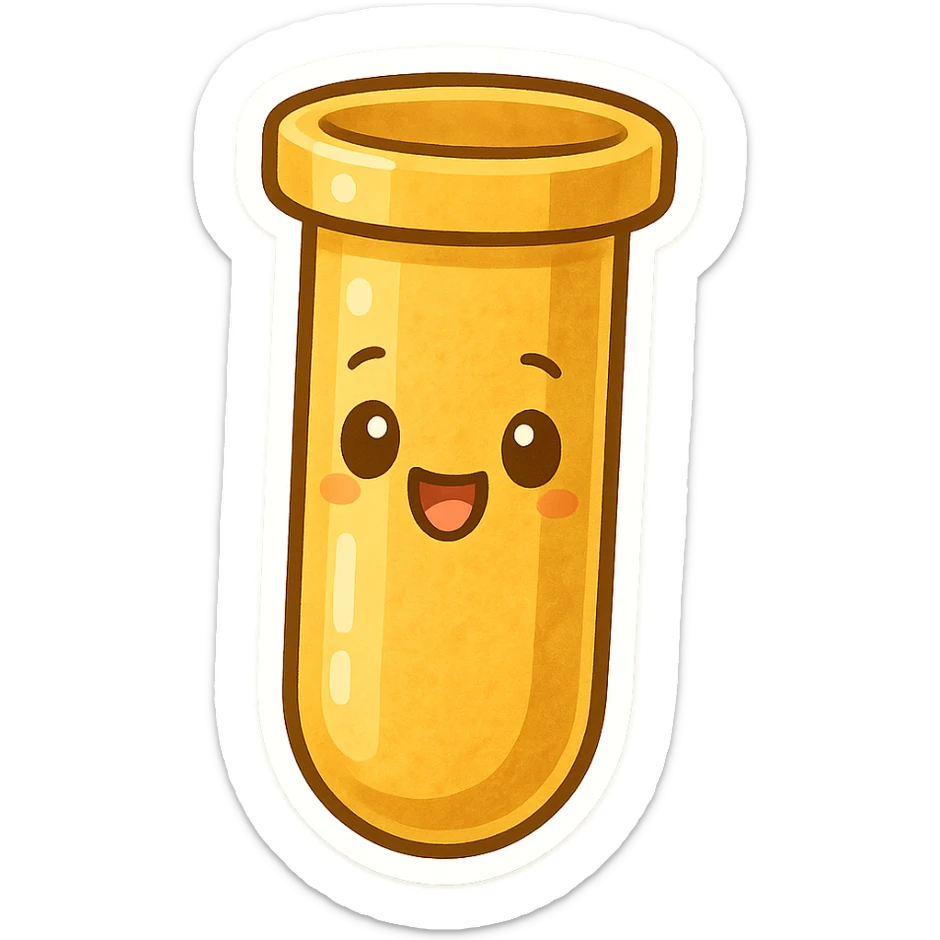 golden test tube, cartoonish, bright gold, playful, no text sticker
