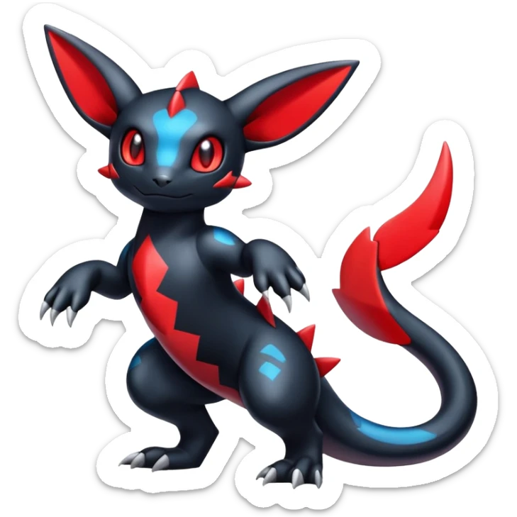 Cute Shiny Guilmon-Salandit-Umbreon-Fakémon-hybrid-creature (full body)  sticker