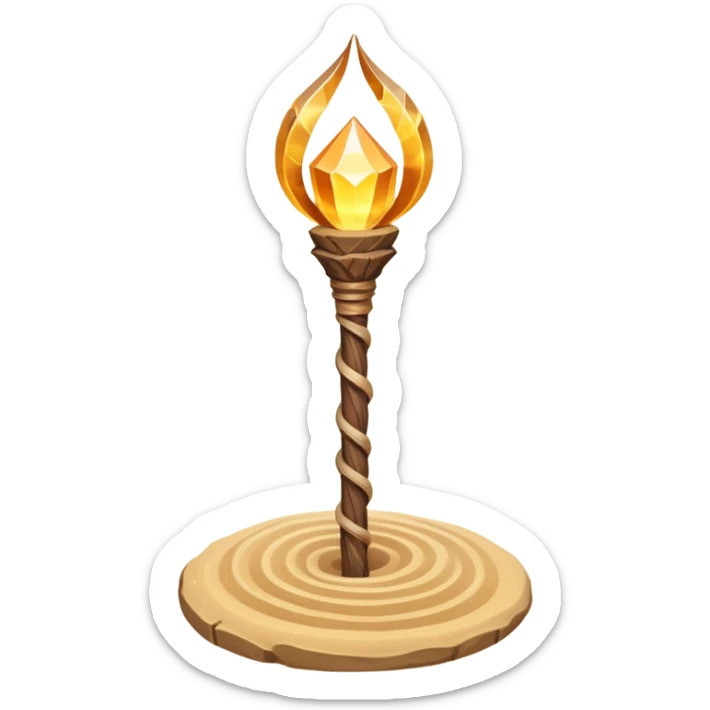 desert sand mage staff object icon, ancient wooden staff, swirling sand crystal on top, glowing golden aura, small floating sand particles, fantasy desert style, 3D cartoon, mobile game icon style, centered, clean background, soft shadow, no text, no watermark
 sticker