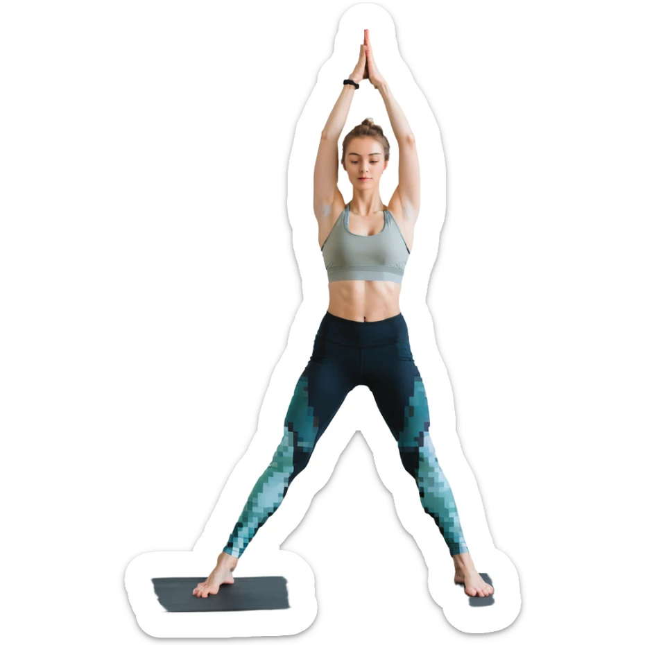 A woman standing in a tree pose (Vrksasana), wearing a sport bra and leggings in color C52975 sticker