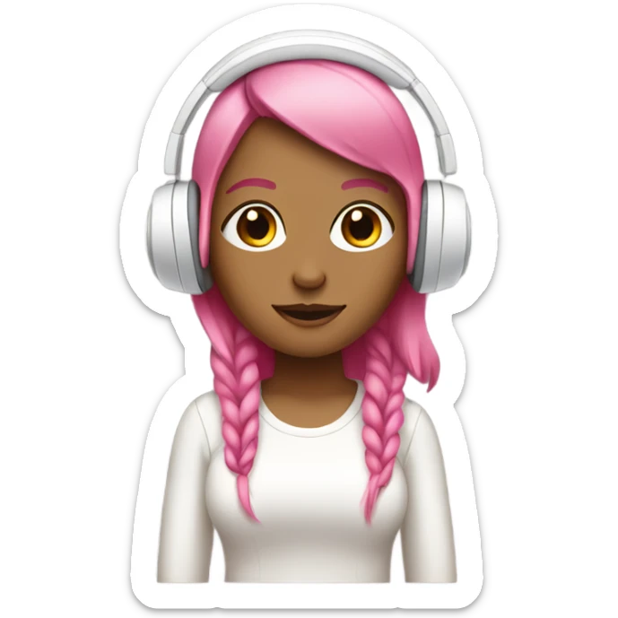 tan girl with pink hair and white headphones sticker