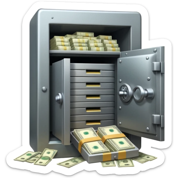 unlocked bank vault full of cash sticker
