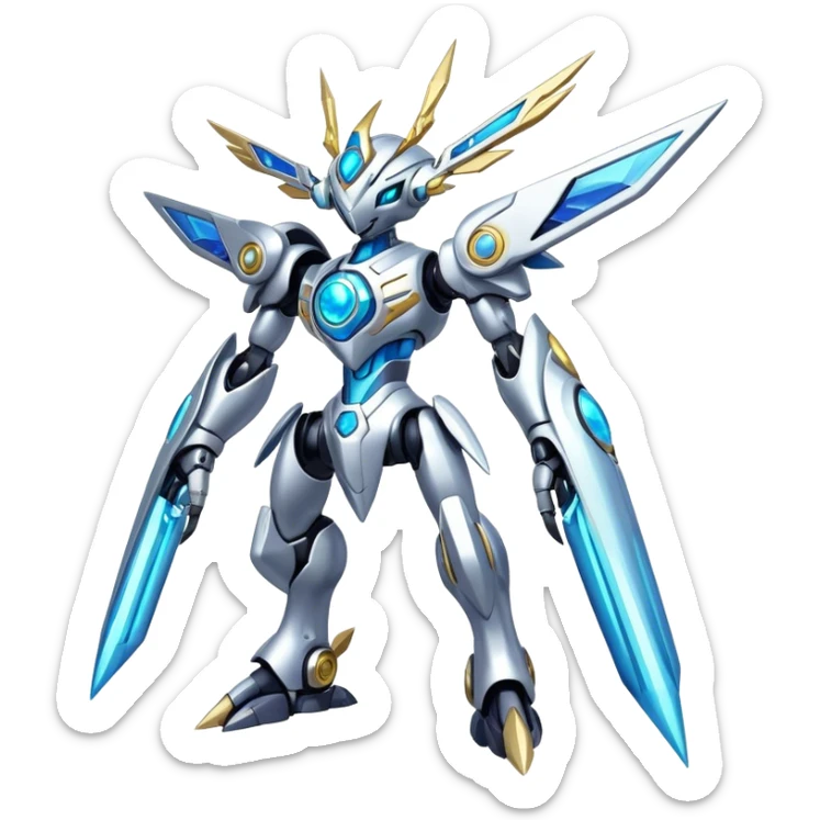 Shiny Futuristic Mechanical Glossy Celestial Godly Divine Metal-Cyborg-Fakemon-Pokemon-Digimon-Spectrobes-fusion, full body sticker