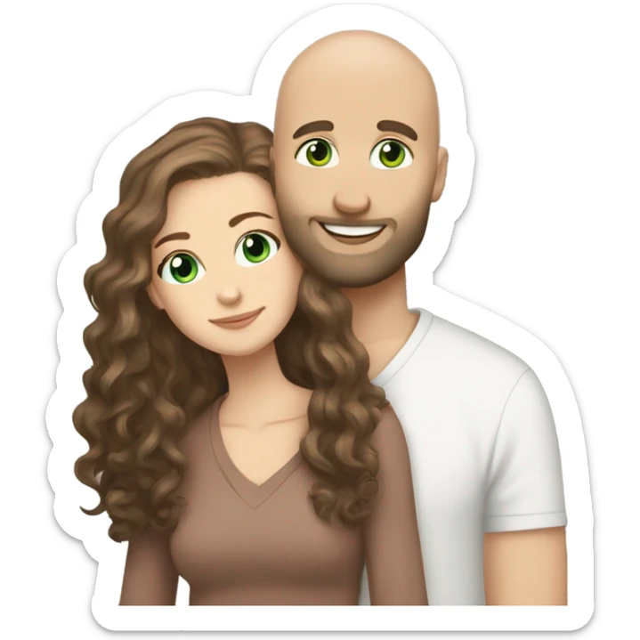 bald bearded guy green eyes hug long curly brown hair white girl sticker