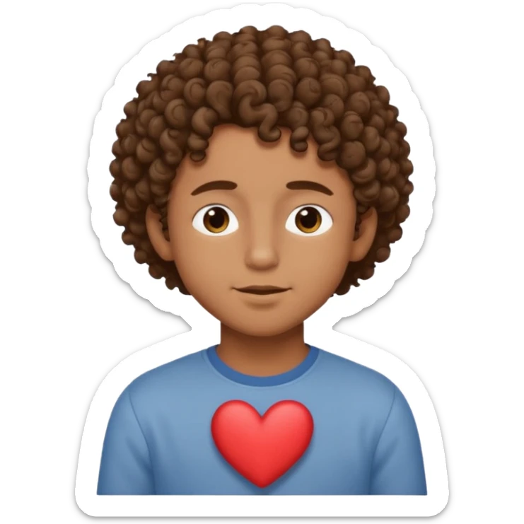 Brown boy with curly hair dreaming abouthis girlfriend small smirk on his face eyes closed with a little heart next to him sticker