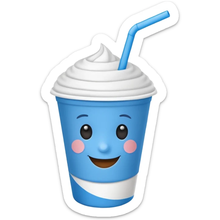 drink in a paper cup and straw, the cup has eyes and mouth sticker