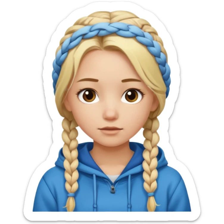 Blonde girl with braided hair wearing a hoodie sticker