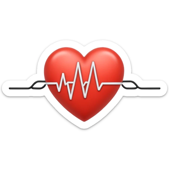 Minimal line-art icon of a heart with a pulse line inside, clean modern style, simple outlines, no background, transparent, represents “medical challenges / health difficulties sticker