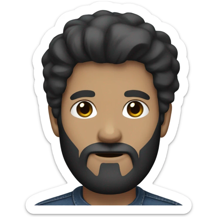 person with a black beard. No moustache. White skin tone. Nice black hair. Denim dark blue shirt sticker
