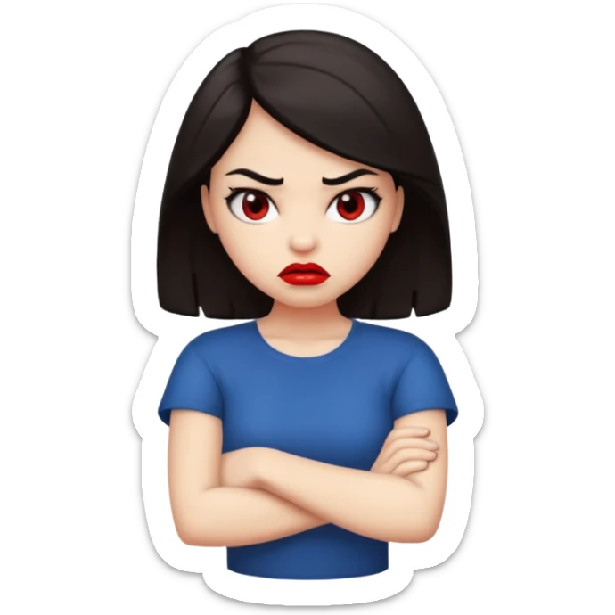 very angry arms crossed girl with dark hair sticker