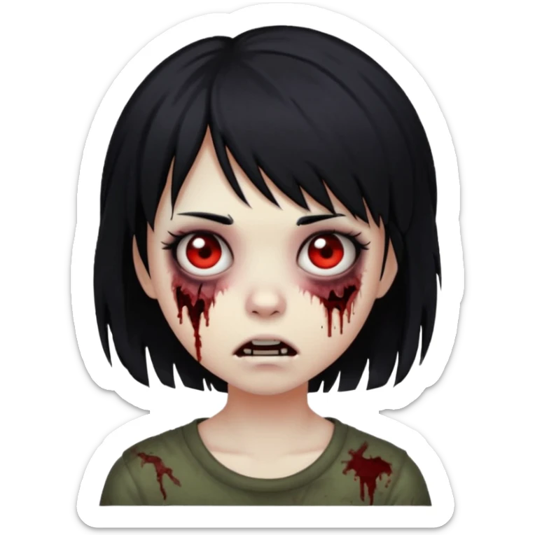 girl, zombie, black hair, short, emo, shaggy, dark, spooky, creepy, expression emoji sticker