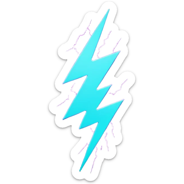 futuristic minimalistic glowing lightning bolt symbol, neon purple and cyan light, dark background, sleek cyberpunk tech style, no face, 1:1 aspect ratio sticker