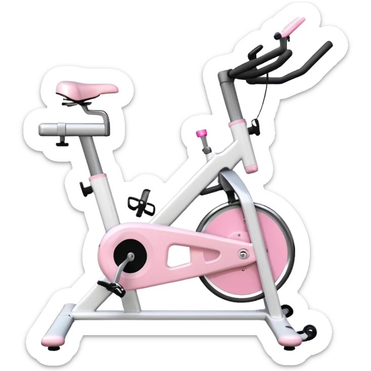 White stationary bike with pastel pink accents, clean background sticker