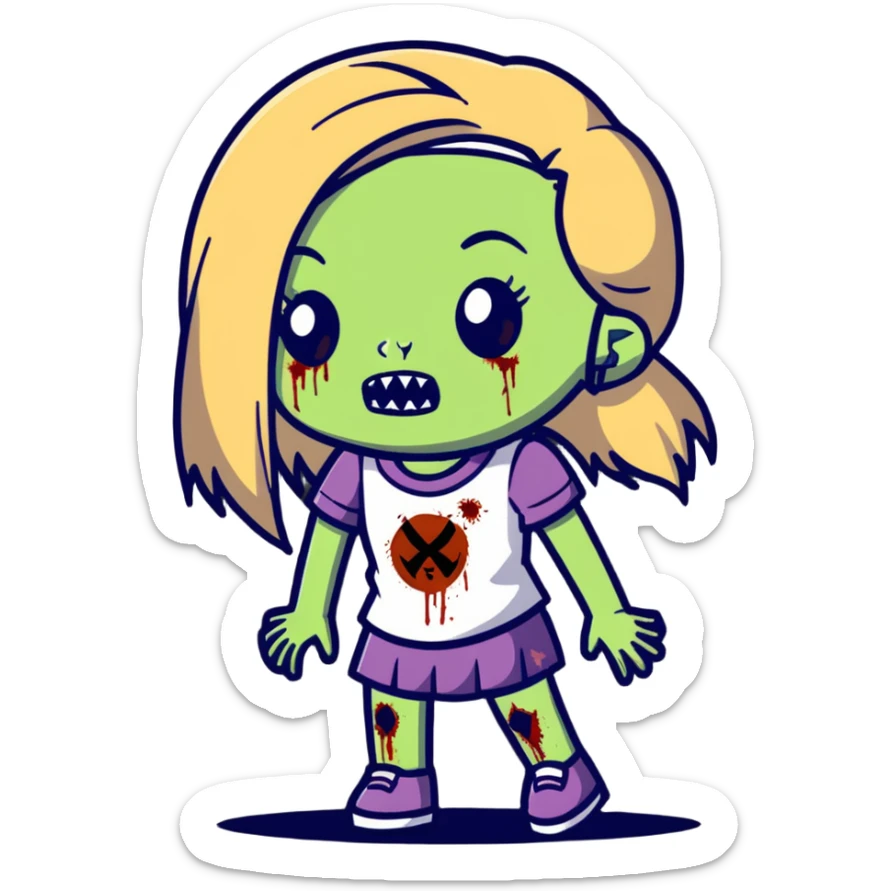 zombie girl with long straight dark blonde hair sticker