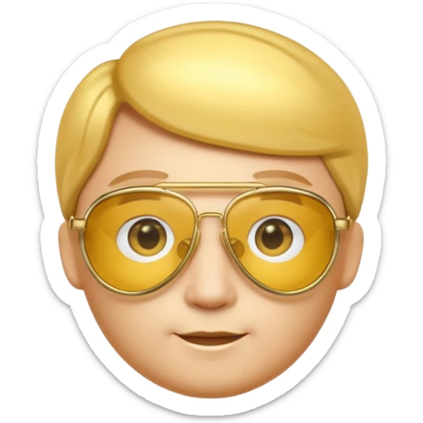 A 3D cartoon golden-yellow aviator Glasses, metallic frame with clear lenses, gentle highlights, Memoji-style. sticker