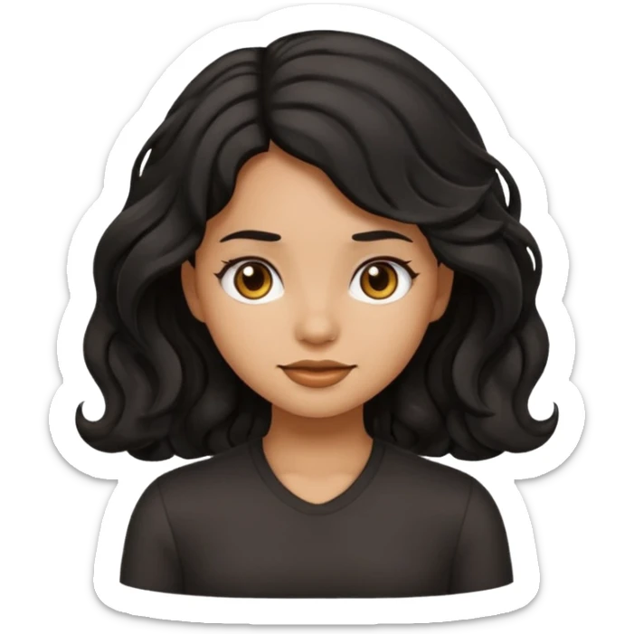 Girl emoji with black wavy hair and tan skin sticker