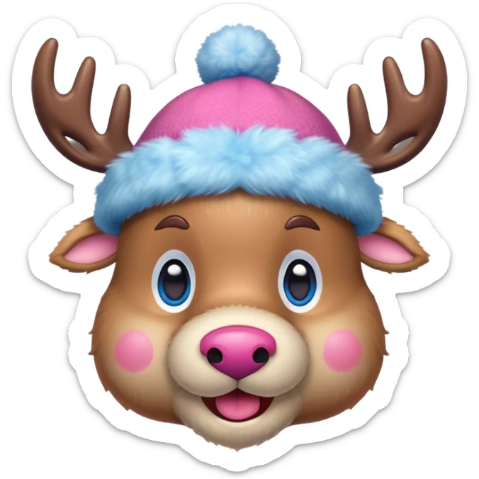 Tony Tony Chopper in cute reindeer form with pink hat and blue nose sticker