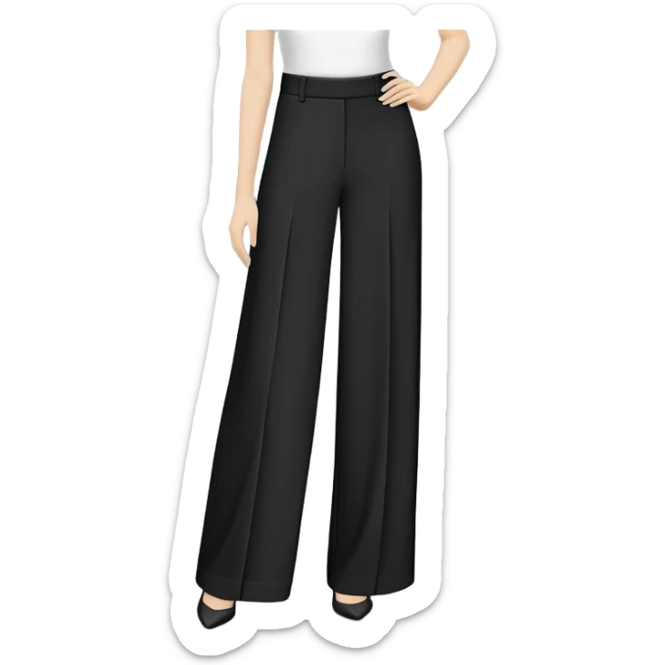 only black wide leg pants, flat product photography, plain garment item isolated on white, no human elements, no limbs, just the pants sticker