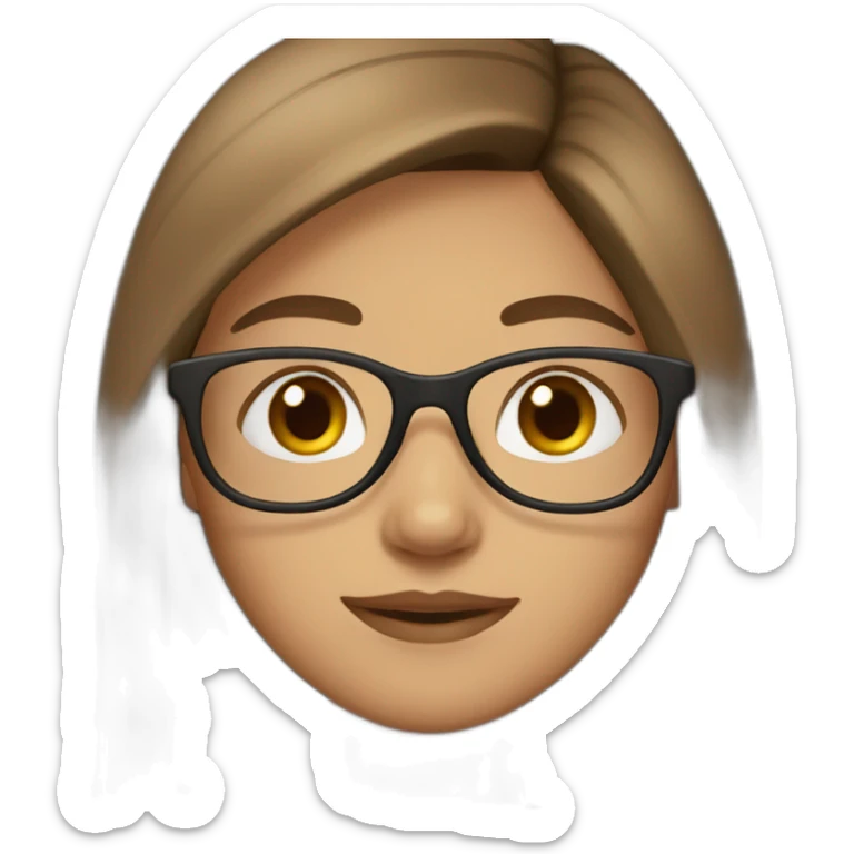 Girl with long, straight brown hair, brown eyes, glasses, light skin. sticker