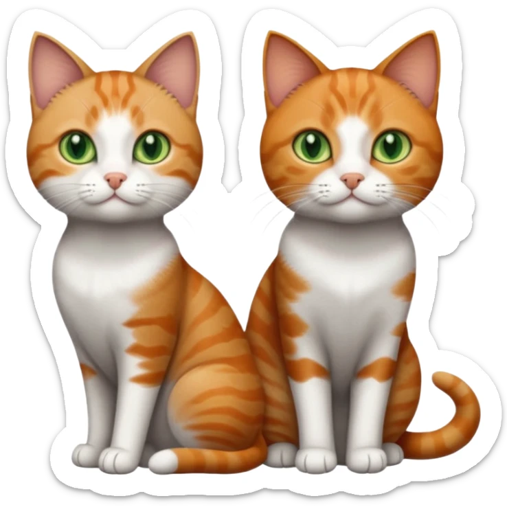full body of 3 tiny short hair cats including a dark grey and white cat with green eyes, a ginger and white with orange eyes and a brown tabby and white with hazel eyes sticker
