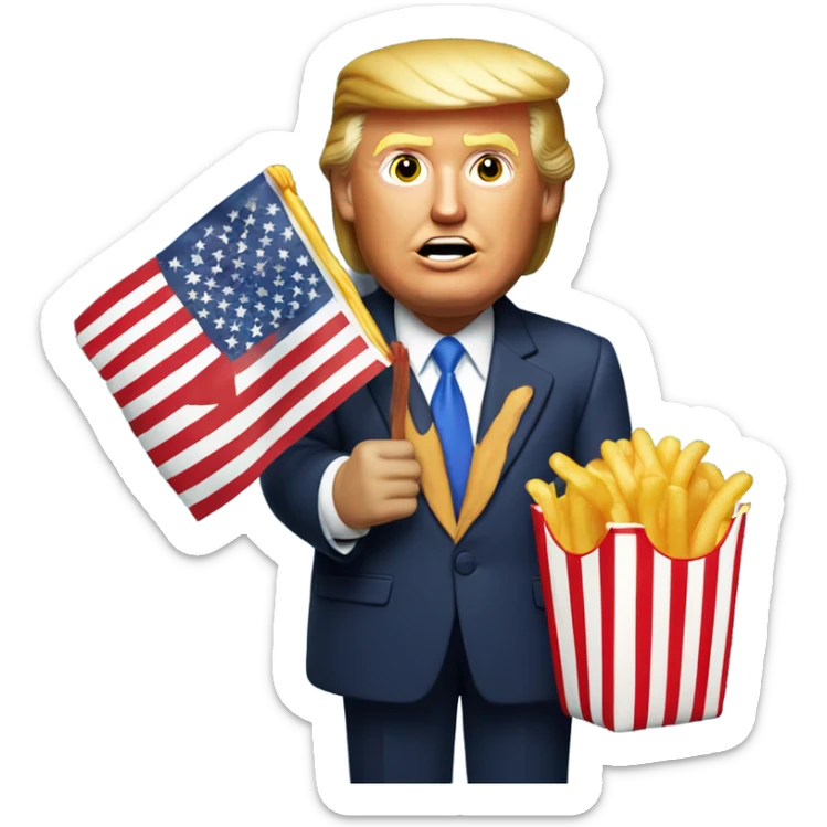 Donald Trump holding an American flag and McDonald happy meal  sticker