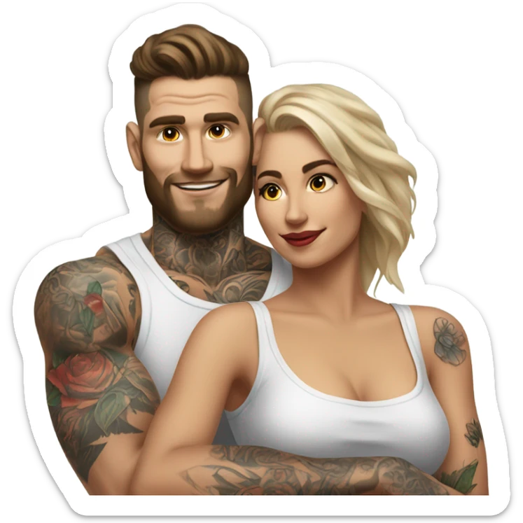 Hyper Realistic beautiful woman in the arms of a very handsome tattooed man  sticker
