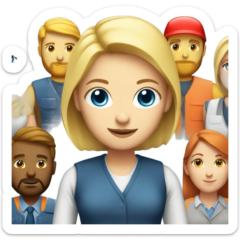 Blonde teacher girl blue eyes with construction man red hair and beard sticker