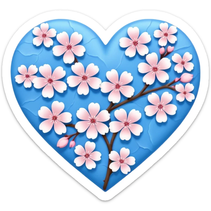 blue sakura heart, heart made of white sakura petals with pink accents, remove background sticker