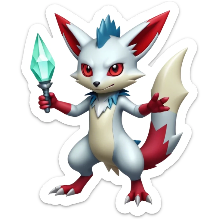  Cool Edgy Shiny Futuristic Ethereal Legendary Zangoose-Sneasel-Digimon-hybrid full body sticker