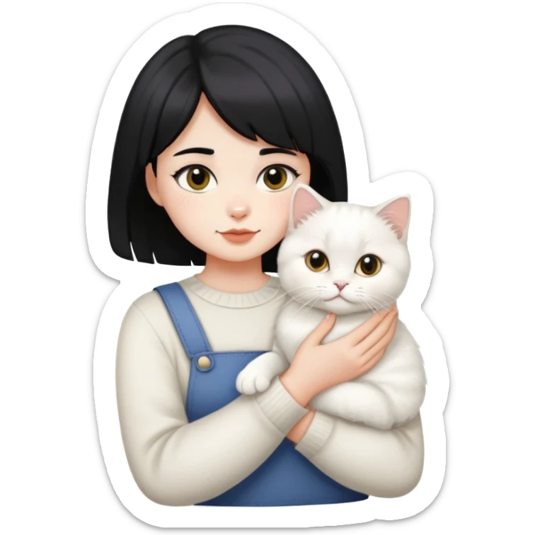 a black short hair girl holding a white British longhair sticker