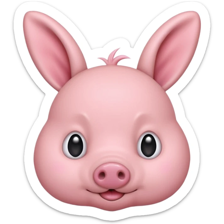 a pink creature with a pig snout but bunny ears , small smirk and blush - fringe covering the top half of his eyes ( dwaekki ) sticker