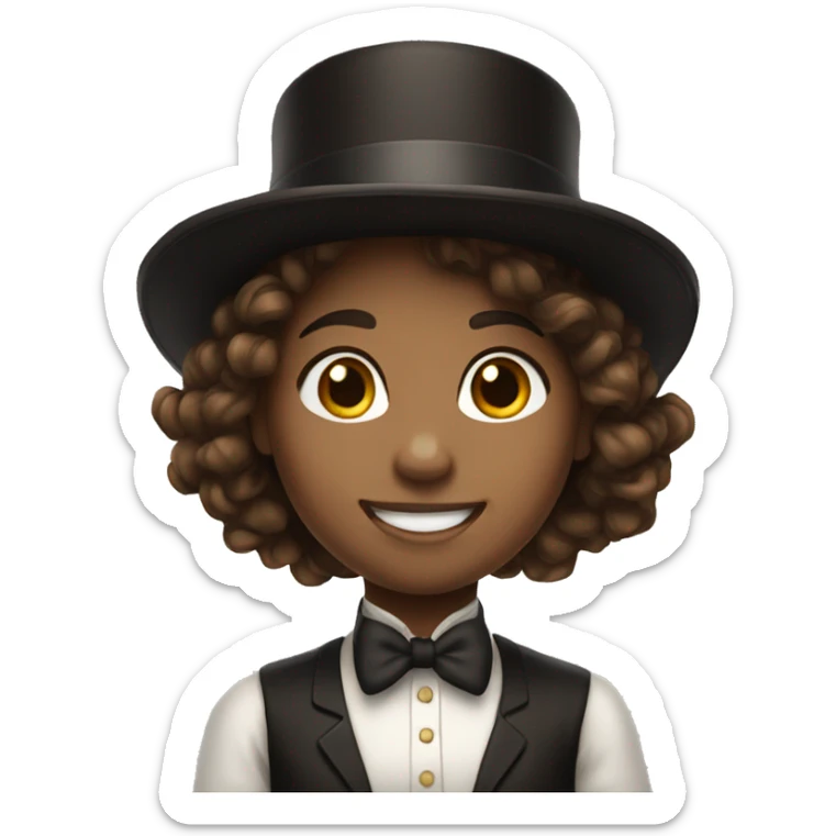 smiling girl- white skin- hair brown - in top hat sticker