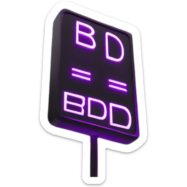 Purple and black vertical led night club sign that says B.C.D. sticker