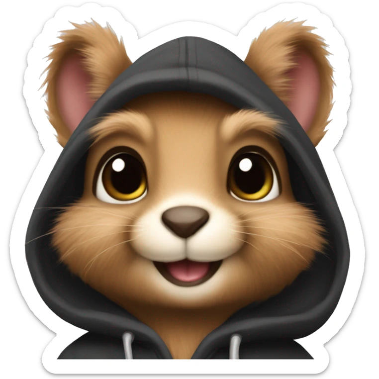 Cute realistic fluffy Squirrel with fluffy ears in black hoodie holding an iPhone  sticker
