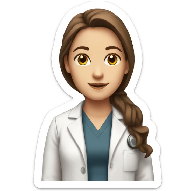 White Girl with long brown hair and brown eyes in a lab coat sticker