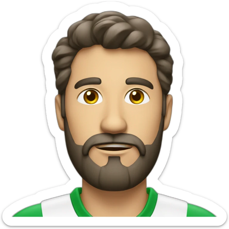 hombre con barba y camiseta polo blanco y logo verde sticker