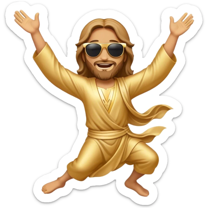 dancing figure of rejoicing Jesus with  sunglases golden  sticker