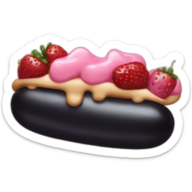 black hotdog with strawberrys, blueberrys and pink cream sticker